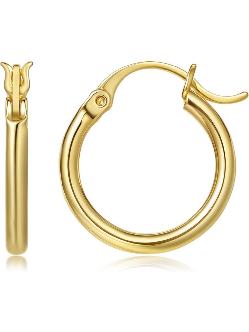 14k Yellow Gold Classic Hoop Earrings - Polished Round, 2mm Thick, Everyday